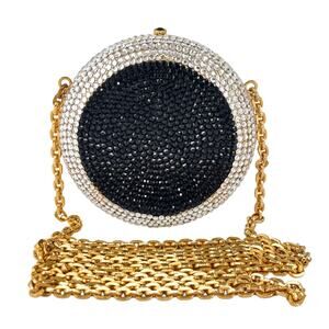 Judith Leiber Swarovski Crystal Tiny Circle Black Minaudière Crossbody Bag